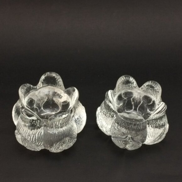 2 Clear Glass Tulip Rose Bud Flower-Shaped Candle Holders Taper Tea Lights - Picture 5 of 13
